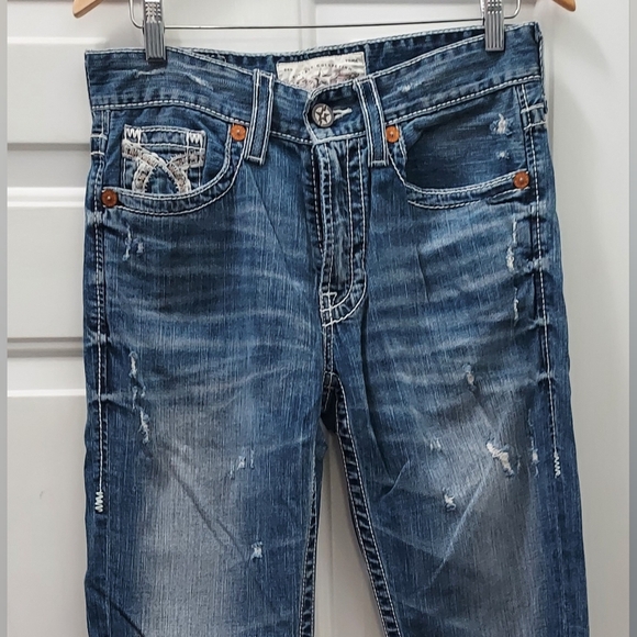 BIG STAR PIONEER MEN'S DISTRESSED & DESTROYED RELAXED BOOTCUT JEANS SIZE 31R X34 - Picture 3 of 13